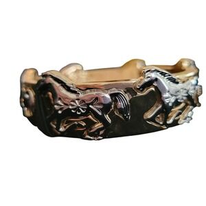 Piper K Two Tone Gold Silver Equestrian Horse Hinged Bangle Bracelet Nickel Free
